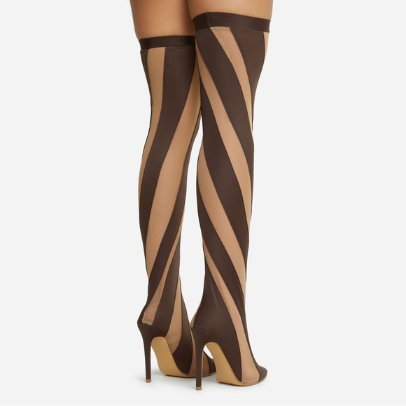 Pointed toe mesh panel detail thigh high boot - Picture 2 of 5